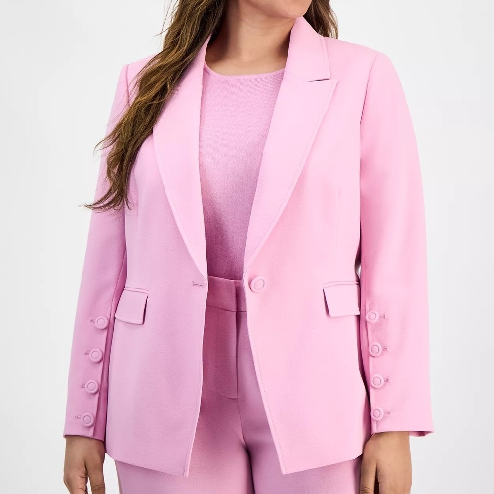 Tahari ASL One Button Crepe Single Breasted Pink Macaroon Blazer Womens Size 18